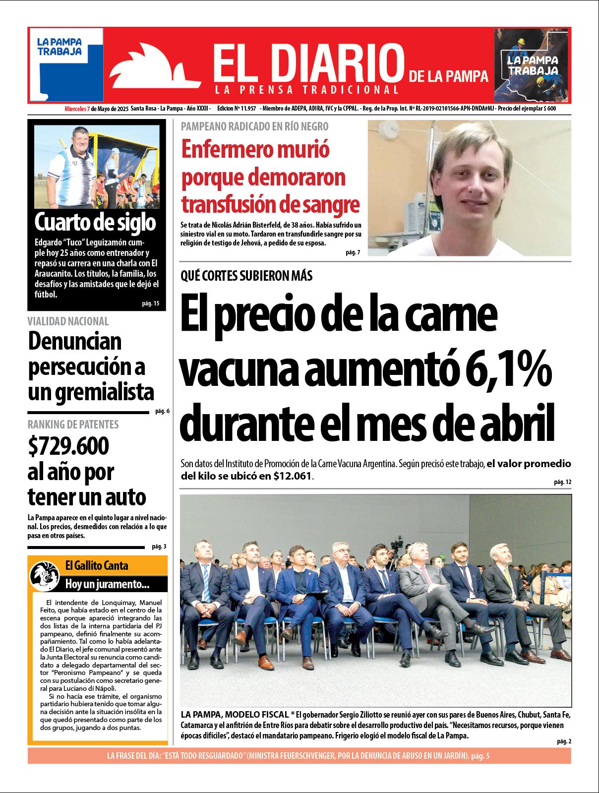 Tapa de El Diario en papel  mieacutercoles 07 de mayo de 2025